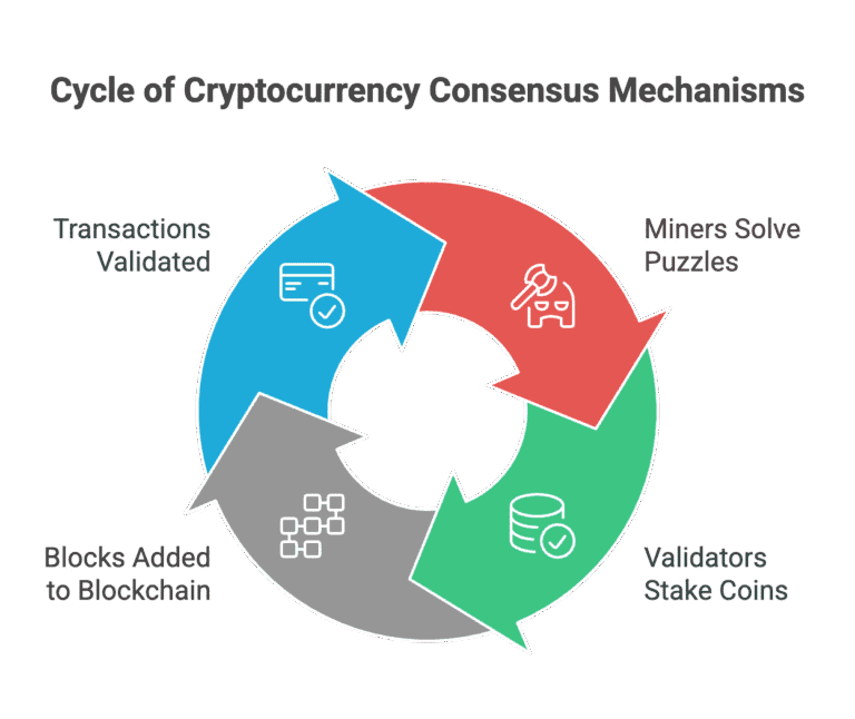 Cryptocurrency Basics 6 Simple infographic illustrating Cryptocurrency Digital Money Cryptography Decentralized Network with icons for coin lock and interconnected computers. visual selection 3